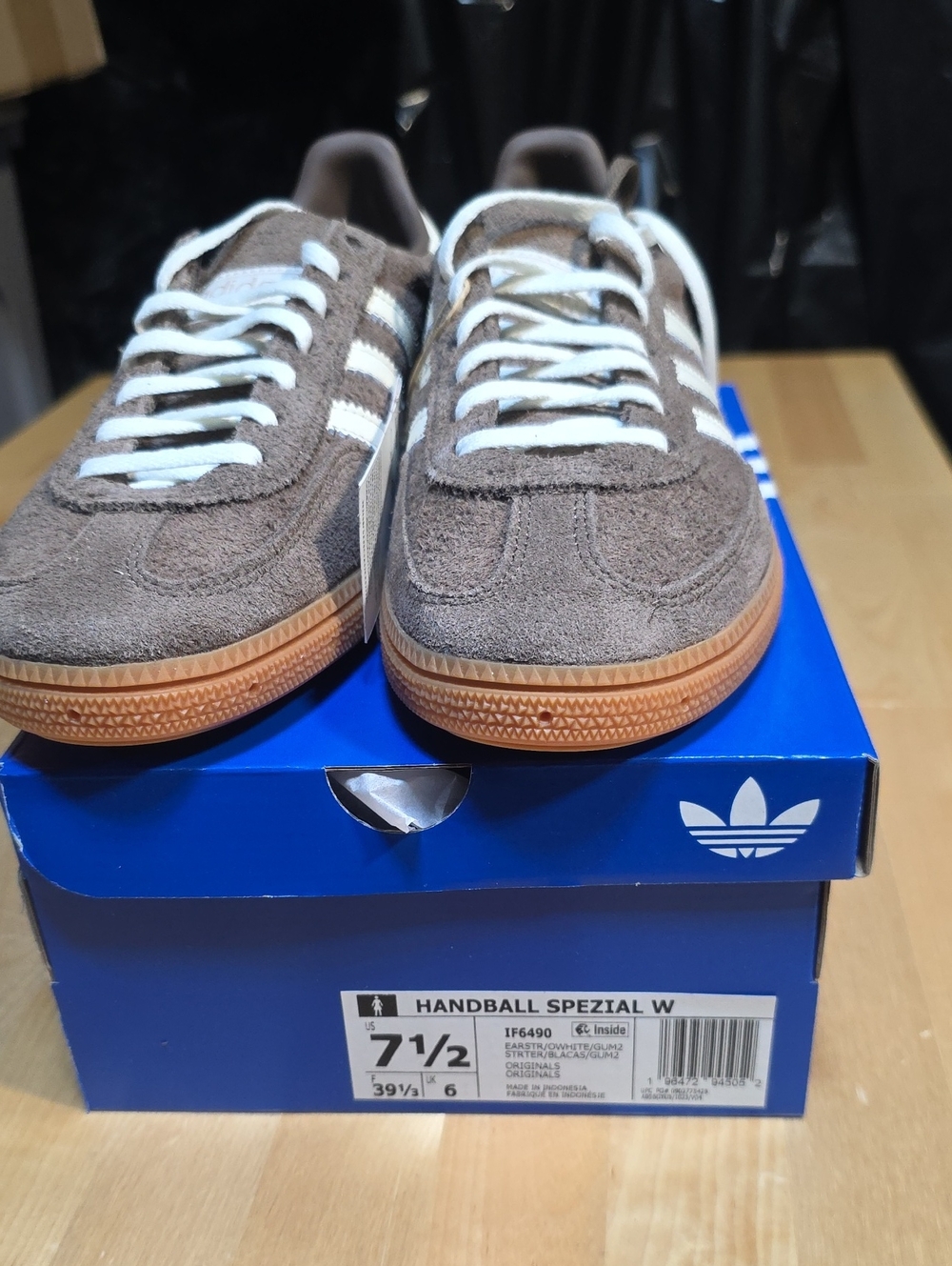 adidas Handball Spezial W Brown Suede with White Stripes and Gum Sole